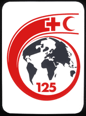 Logo of the 125th anniversary of the Red Cross.