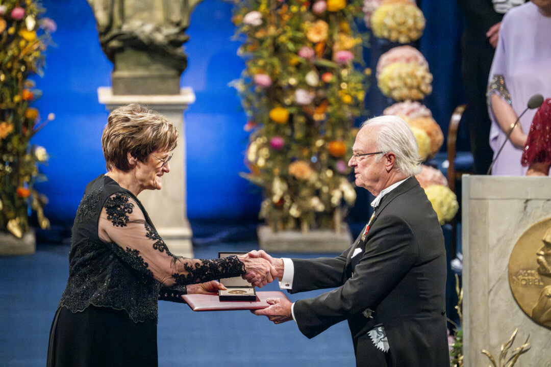 Katalin Karikó receiving her Nobel Prize